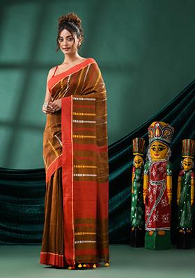 Mustard Yellow Solid Cotton Saree Set