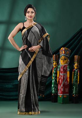 Multi Solid Linen Saree Set