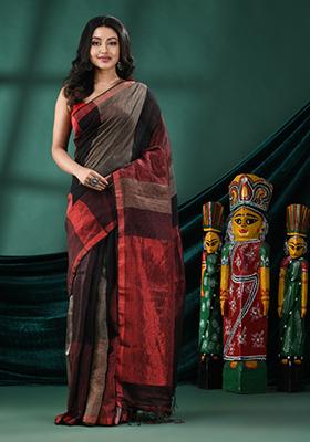 Multi Solid Linen Saree Set