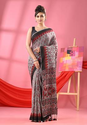 Beige Printed Cotton Blend Saree