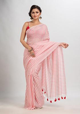 White Embroidered Cotton Saree Set