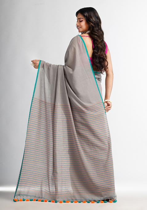 Grey Calm Tone Embroidered Saree main image 0