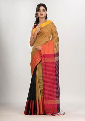 Mustard Yellow Solid Cotton Saree Set