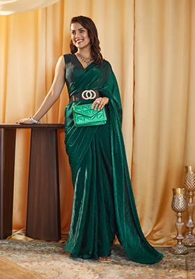 Peacock Blue Solid Silk Saree Set