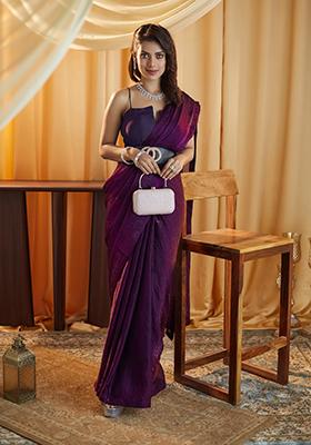 Magenta Pink Solid Silk Saree Set