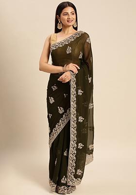 Mehendi Green Embroidered Georgette Saree Set