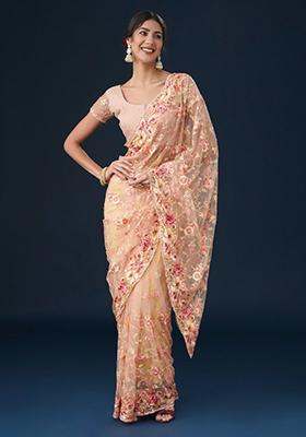 Pink Woven Net Saree Set