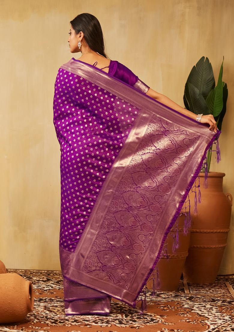 Purple Woven Silk Saree Set