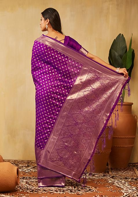 Purple Woven Silk Saree Set