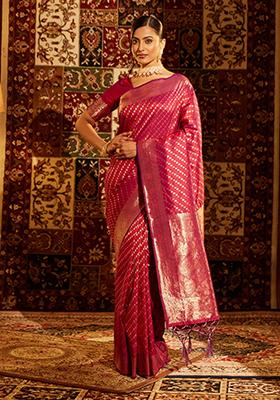 Purple Woven Silk Saree Set