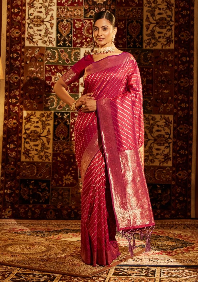 Purple Woven Silk Saree Set