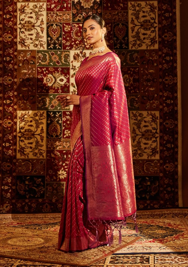 Purple Woven Silk Saree Set