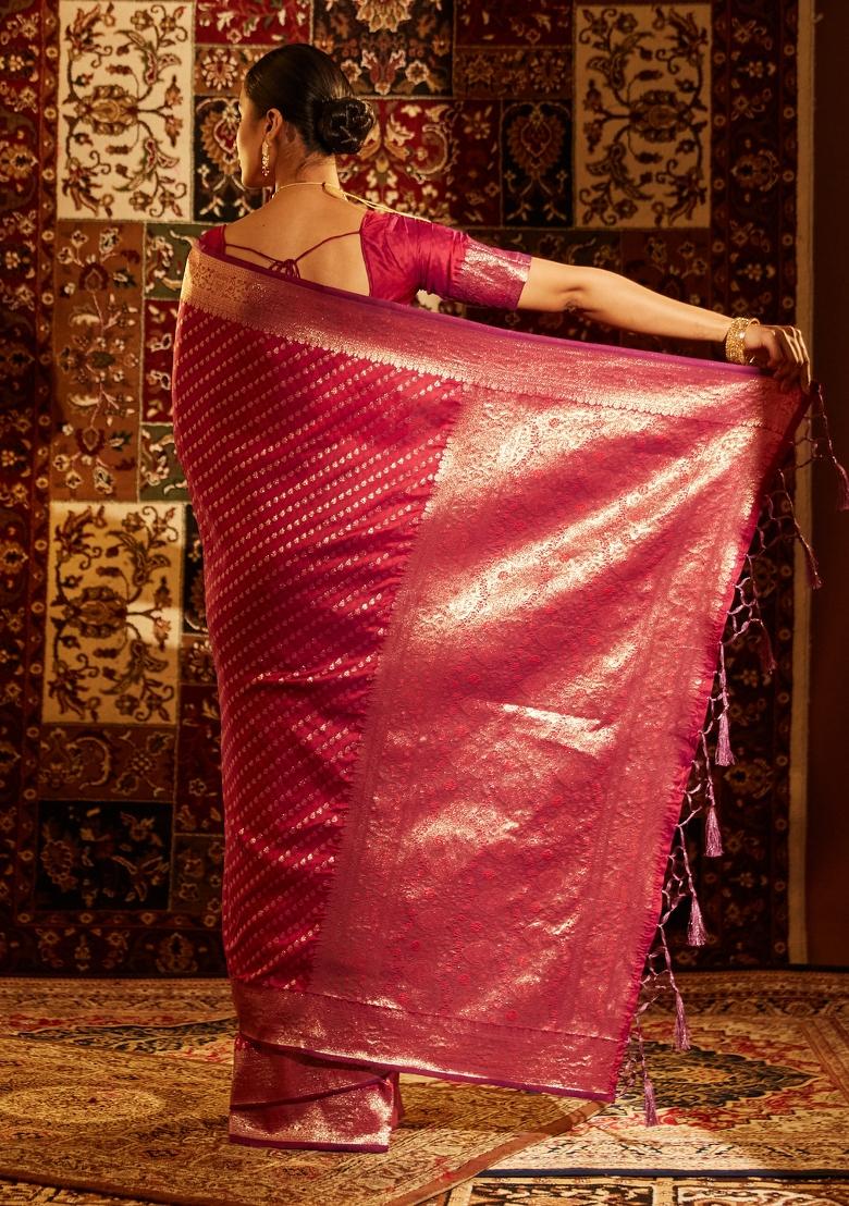 Purple Woven Silk Saree Set