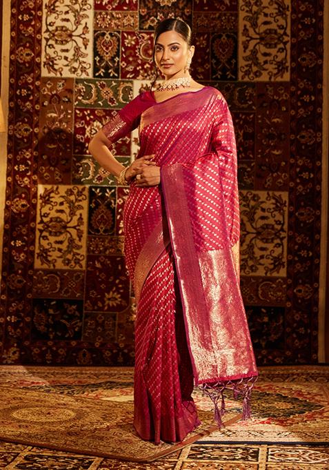 Purple Woven Silk Saree Set