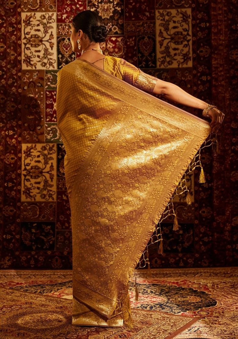 Mustard Yellow Woven Silk Saree Set