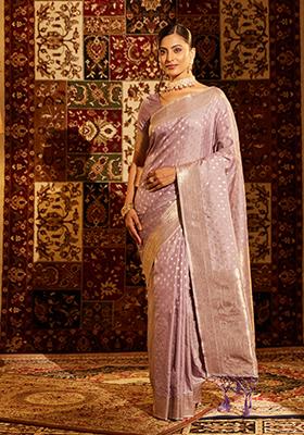 Lavender Purple Woven Silk Saree Set