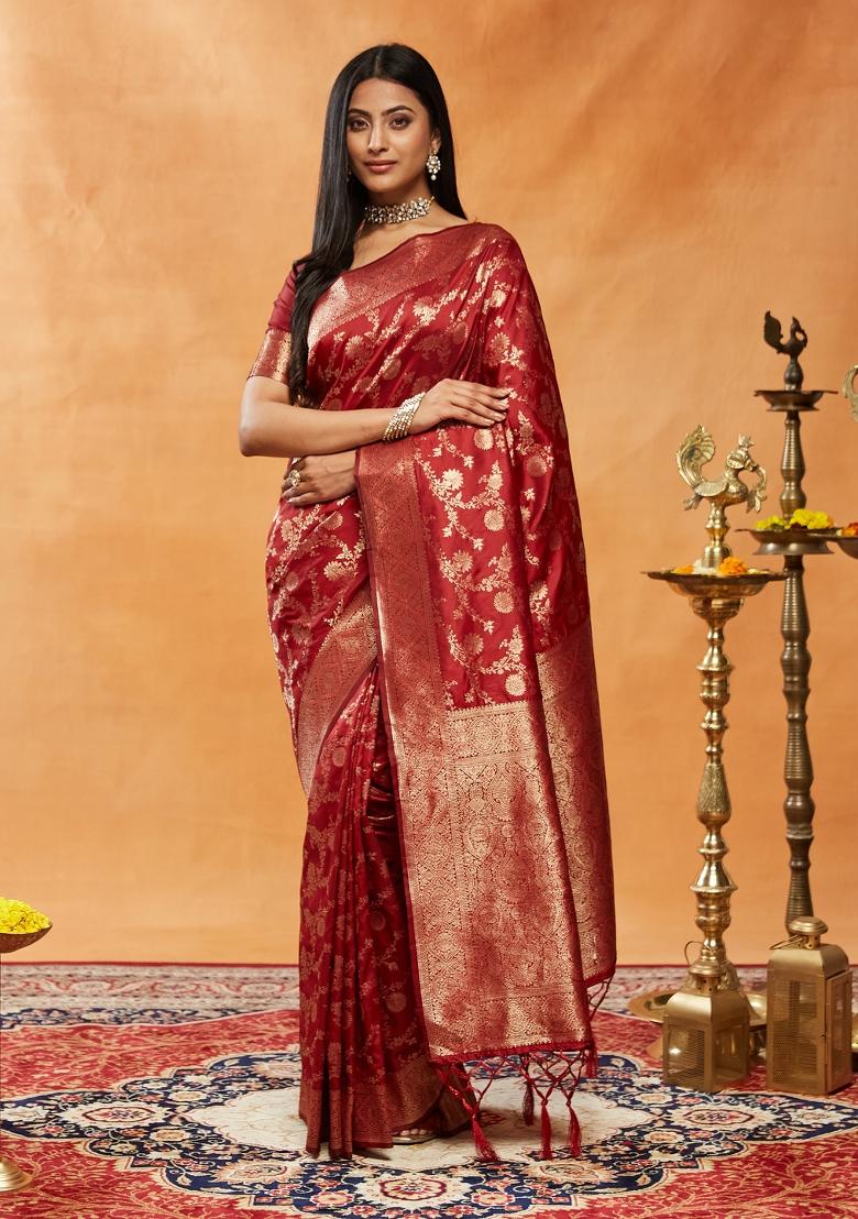 Red Woven Silk Saree Set