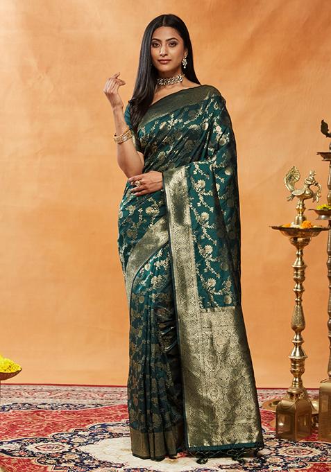 Green Woven Silk Saree Set