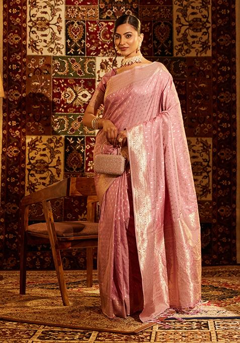 Lavender Purple Woven Silk Saree Set