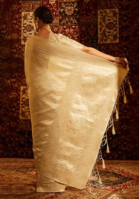 Cream Woven Silk Saree Set