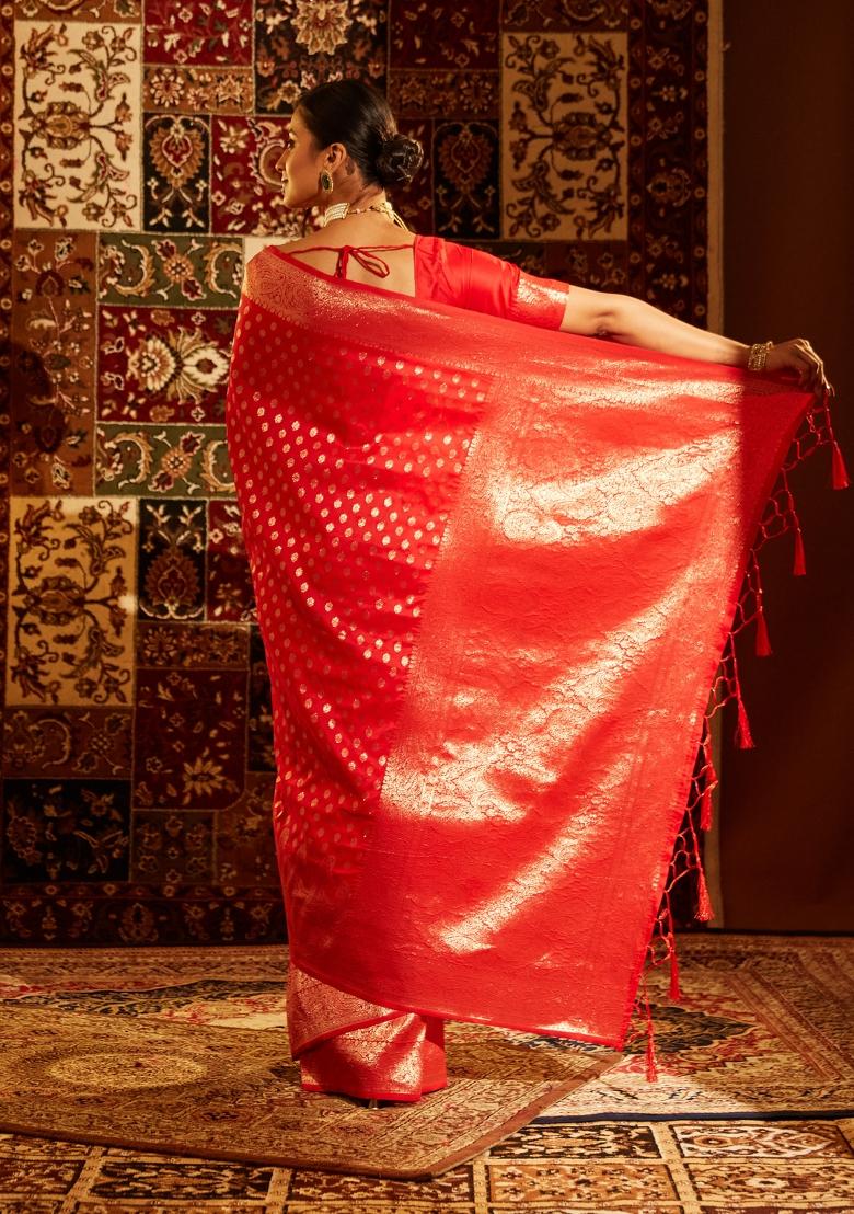 Red Woven Silk Saree Set