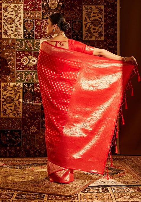 Red Woven Silk Saree Set