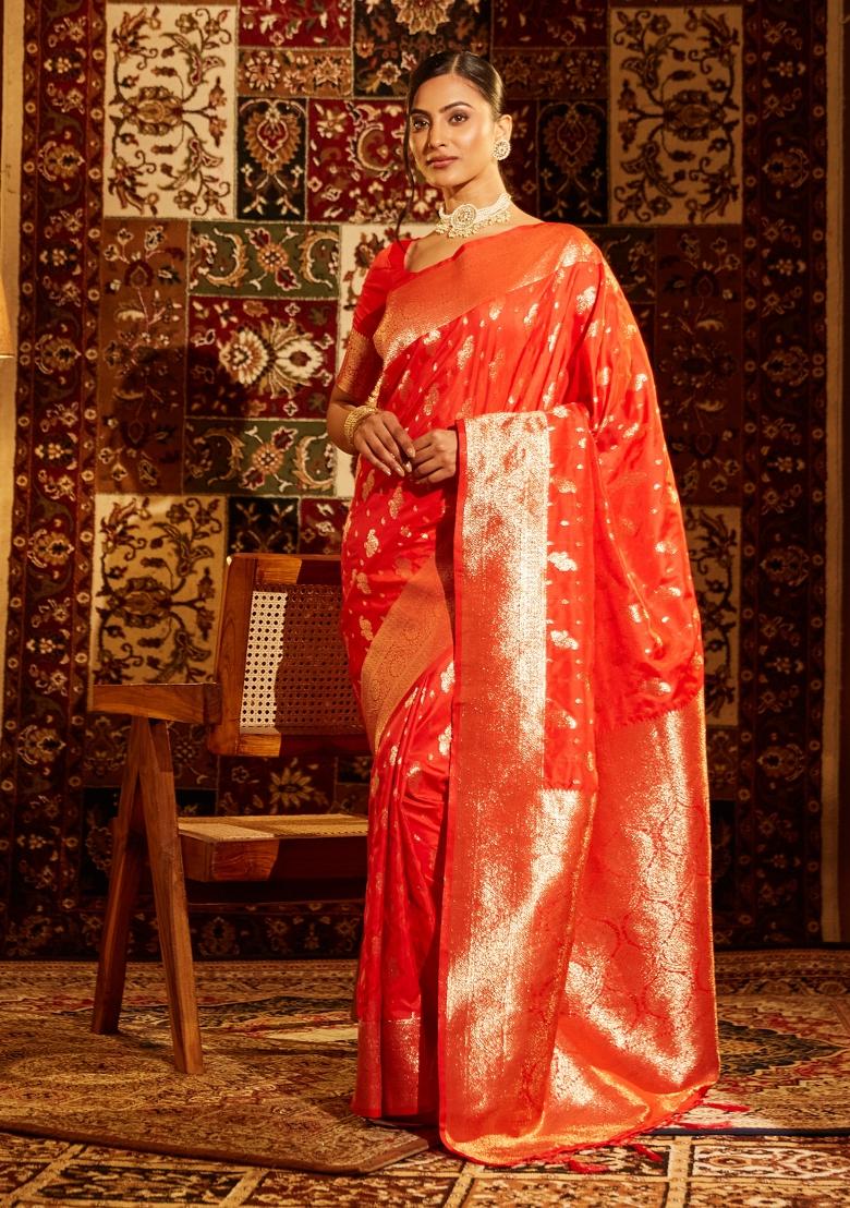 Red Woven Silk Saree Set