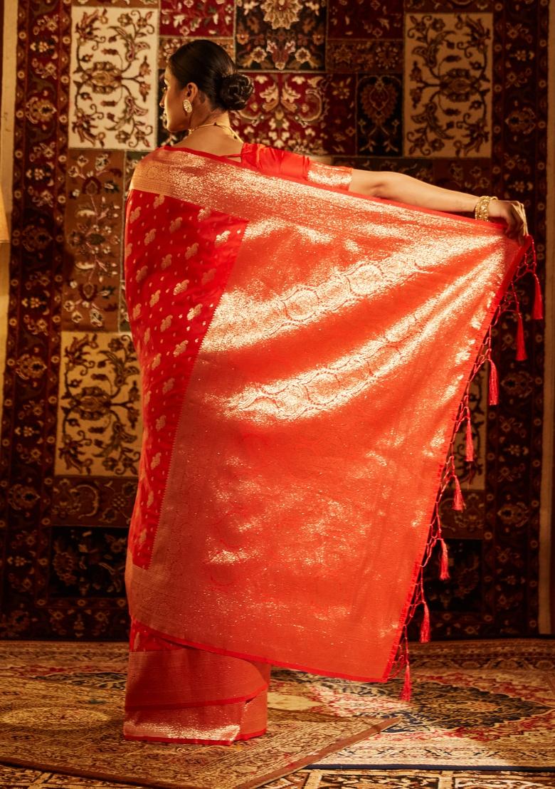 Red Woven Silk Saree Set
