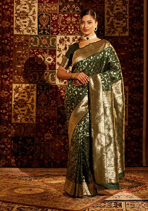 Green Woven Silk Saree Set