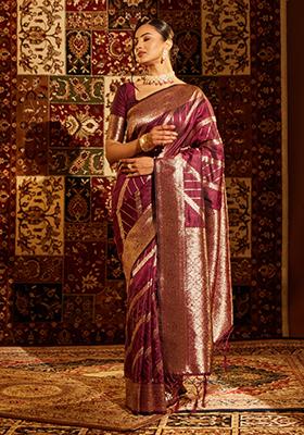 Wine Woven Silk Saree Set