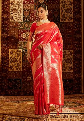Red Woven Silk Saree Set