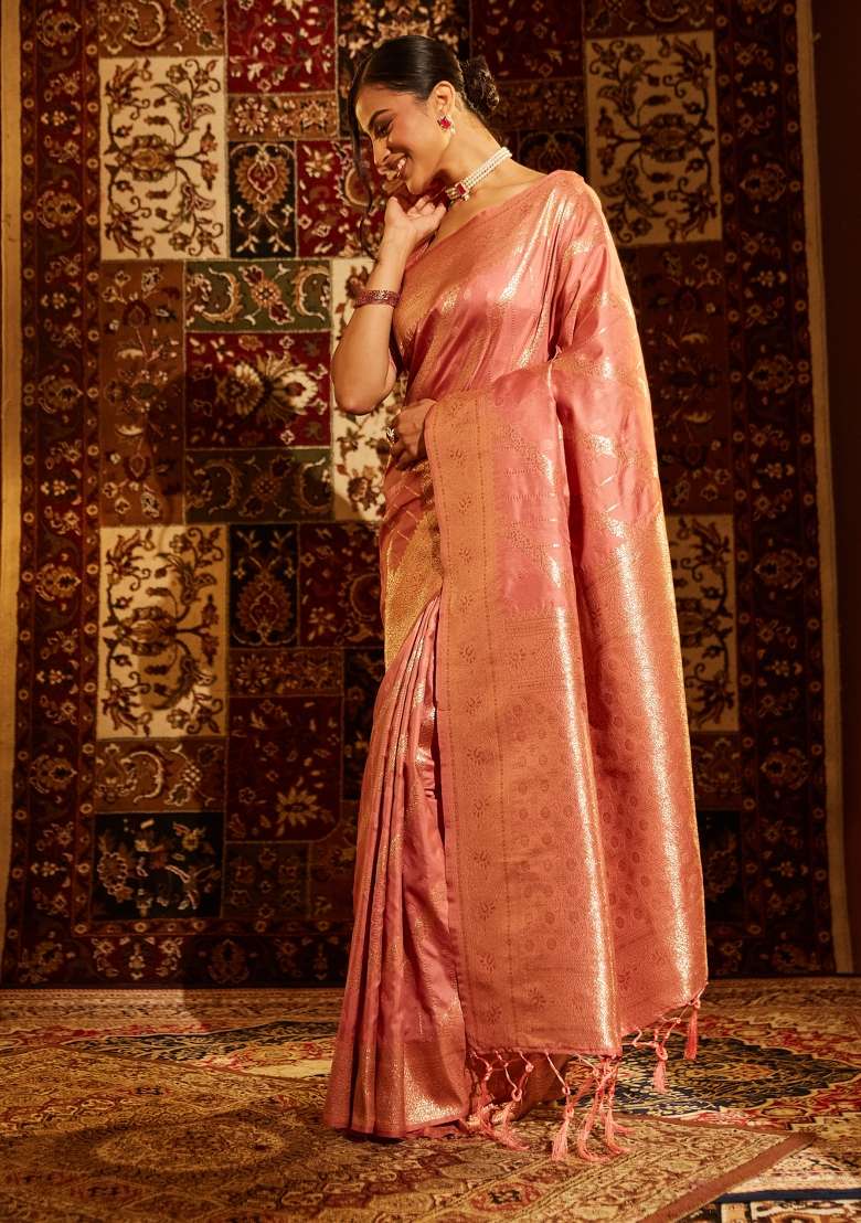 Olive Green Woven Silk Saree Set - Indya