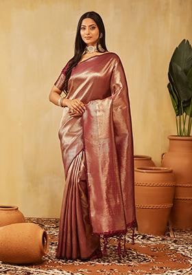 Wine Woven Silk Saree Set