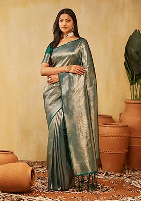 Red Woven Silk Saree Set