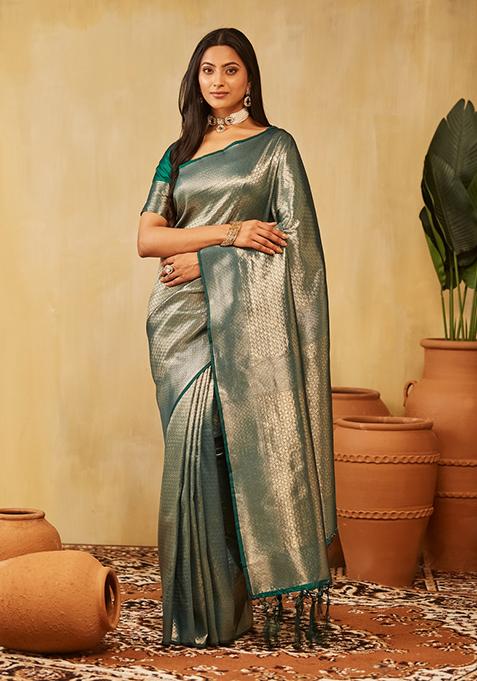 Red Woven Silk Saree Set