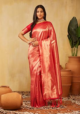 Bottle Green Woven Silk Saree Set