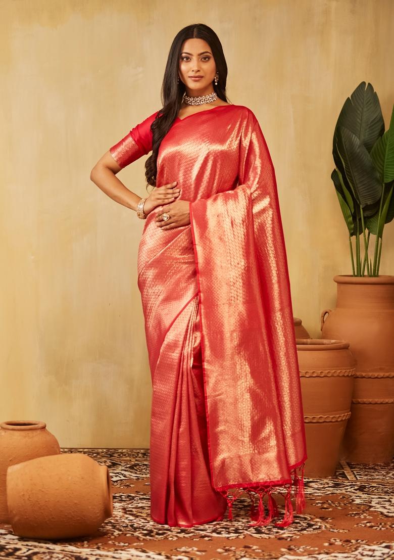 Bottle Green Woven Silk Saree Set