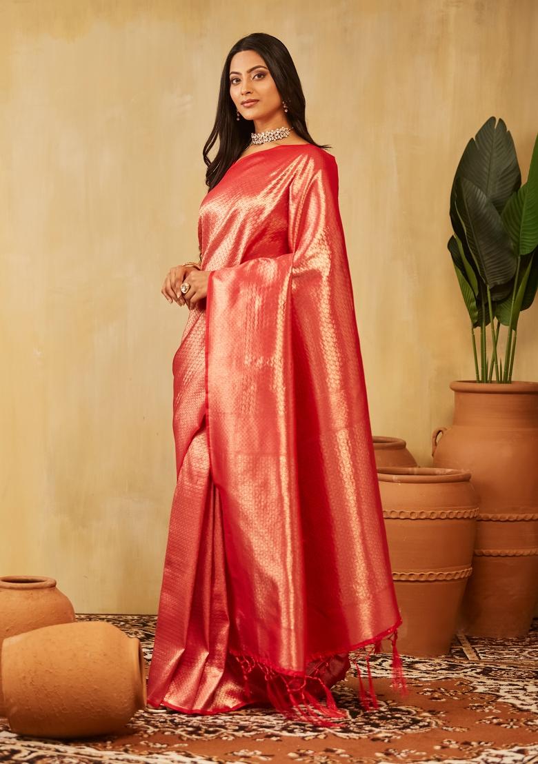 Bottle Green Woven Silk Saree Set