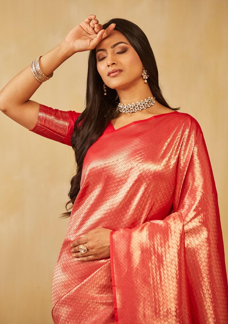 Bottle Green Woven Silk Saree Set