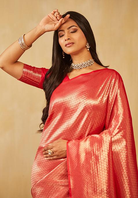 Bottle Green Woven Silk Saree Set