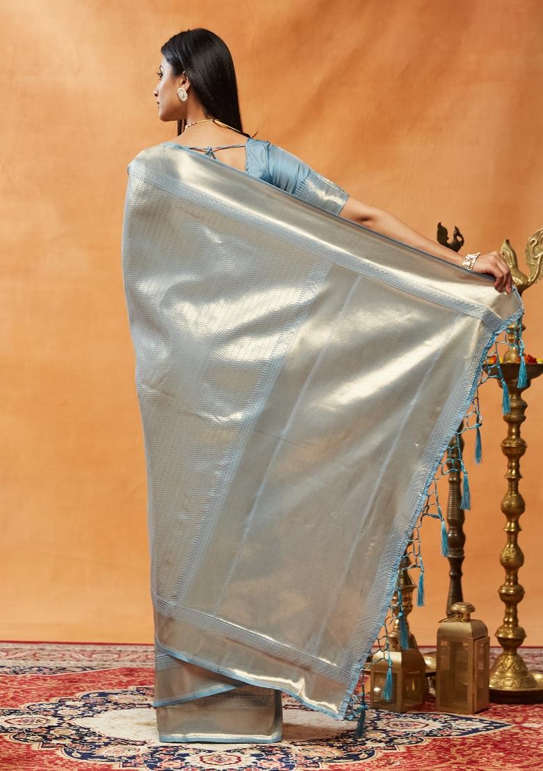 Sky Blue Woven Silk Saree Set