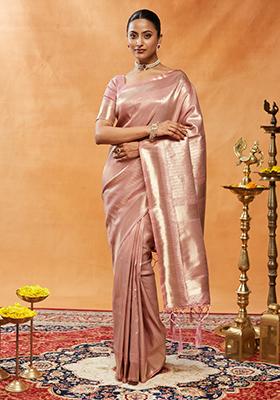 Pink Woven Silk Saree Set