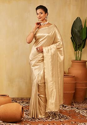Cream Woven Silk Saree Set