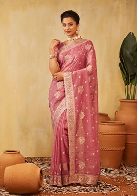 Lavender Purple Embroidered Chiffon Saree Set