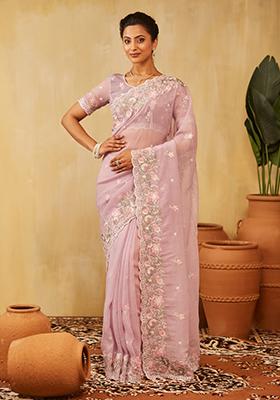 Lavender Purple Embroidered Chiffon Saree Set