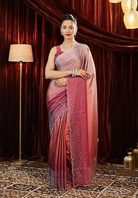 Lavender Purple Beads And Stone Silk Saree Set