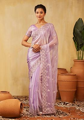 Lavender Purple Embroidered Chiffon Saree Set