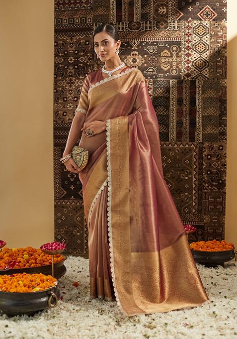 Golden Woven Silk Saree Set