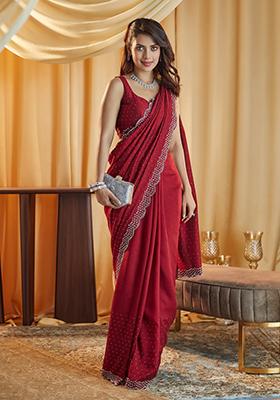 Gajri Pink Beads And Stone Silk Saree Set