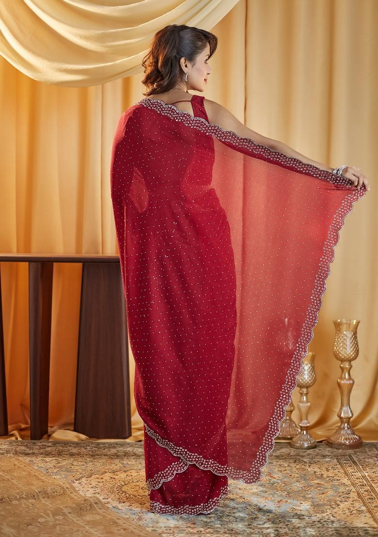 Gajri Pink Beads And Stone Silk Saree Set